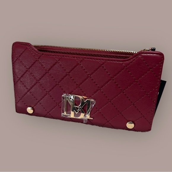 Badgley Mischka Wine Quilted Long Wallet Card Holders And Two Pockets New Tags - Picture 1 of 10